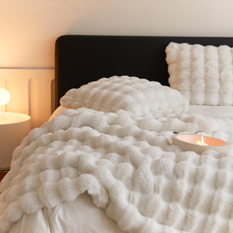 Neutrale Luxus-Fell-Flauschdecke │ Super bequeme Decken fürs Bett │ Hochwertige warme Winterdecke als Sofa-/Couch-Dekor