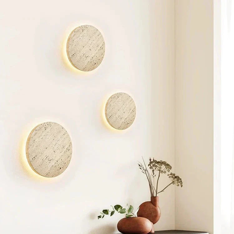 Runde Travertin LED Wandleuchte | LumeStone
