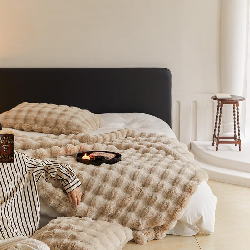 Neutrale Luxus-Fell-Flauschdecke │ Super bequeme Decken fürs Bett │ Hochwertige warme Winterdecke als Sofa-/Couch-Dekor