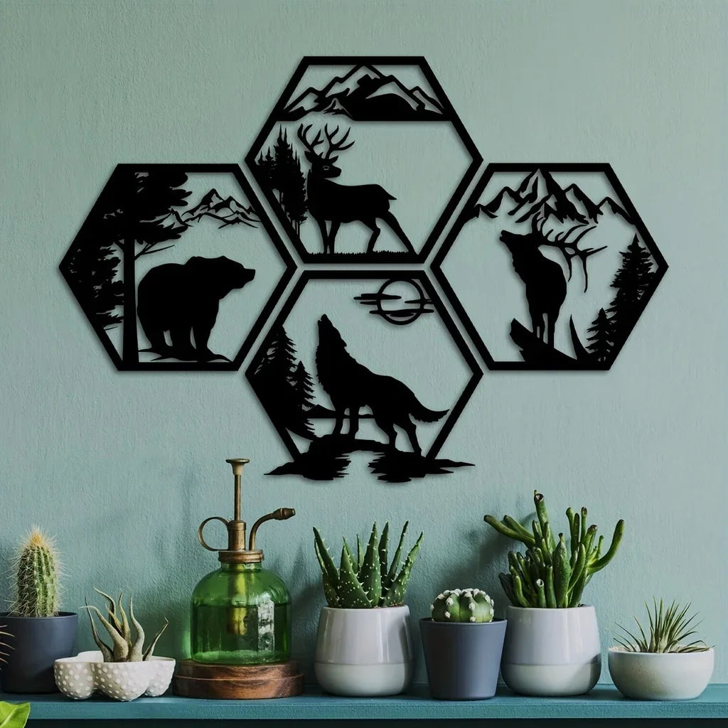 Garduru Geometrische Wanddekoration – Tiere und Berge