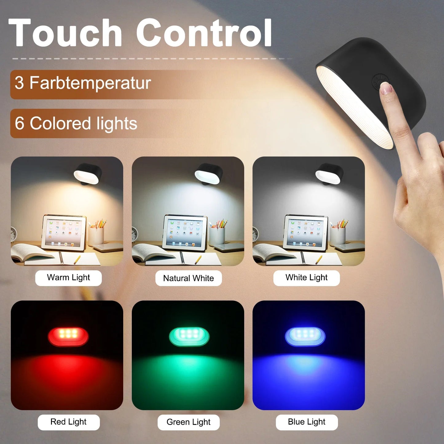 Fernbedienung Dimmable Leselampe - 360° drehbare RGB Touch-Wandlampe