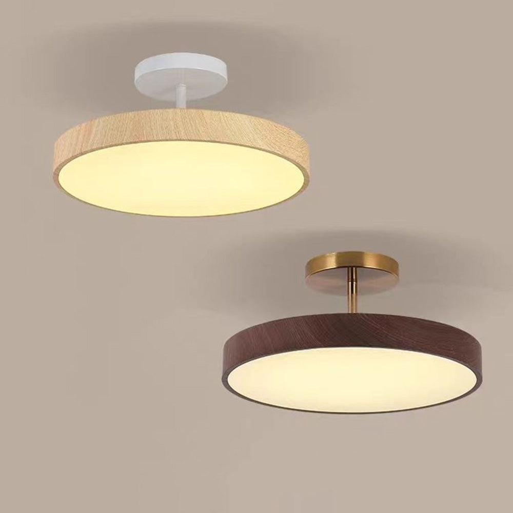 Deckenleuchte mit Holz und LED Semi Flush