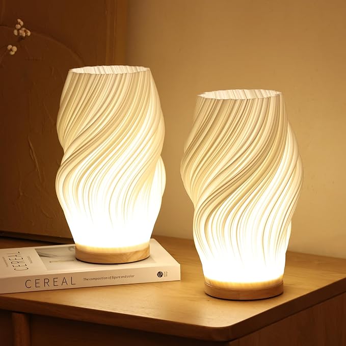 Dimmbare USB Tischlampe mit Holzsockel – Moderne Nachttischlampe für Wohnzimmer und Home Office