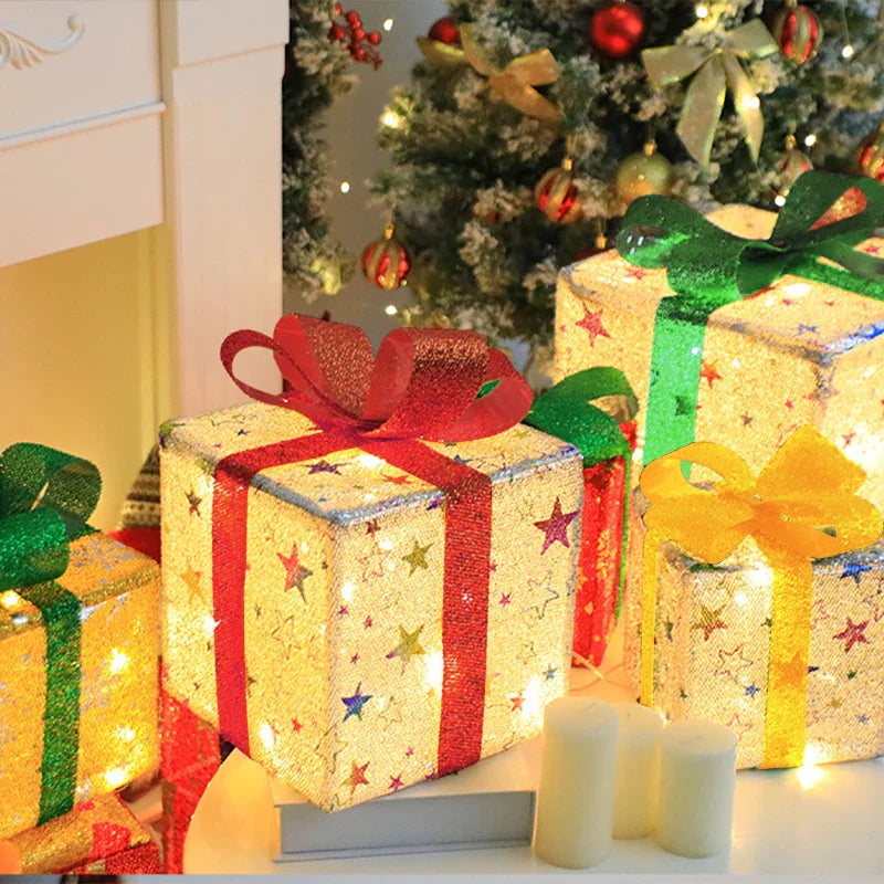 Weihnachtsbeleuchtete Geschenkkisten mit Fernbedienung