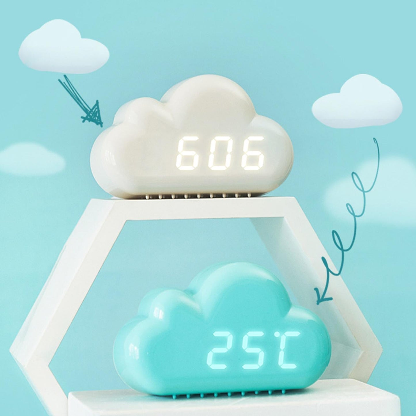 Süße Wolkenform LED Wecker – Sprachaktiviert – Weiß
