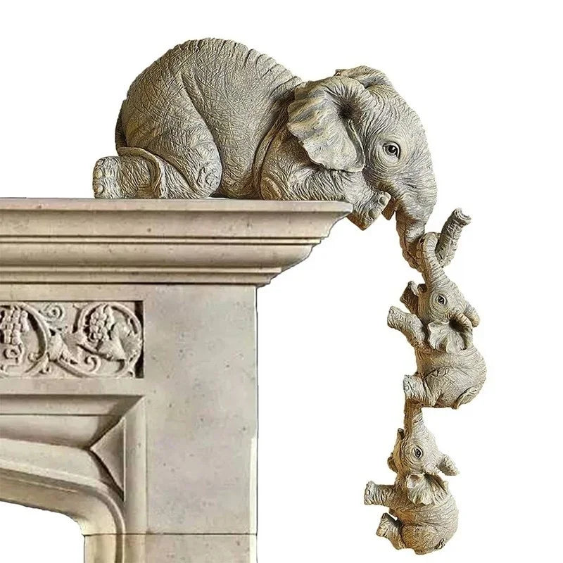 Garduru-teiliges Elefantenfiguren-Set aus Kunstharz – Elefant mit Baby-Elefanten zum Aufhängen an Regal- oder Tischkanten, ideale Deko für Zuhause