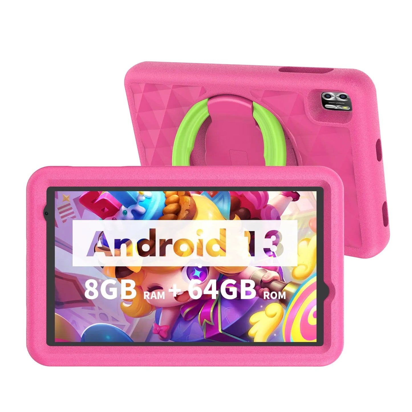 8 Zoll Kinder-Tablet mit Android 13, Quad-Core, 8 GB RAM, 64 GB Speicher und Dual-Kamera für Kinder
