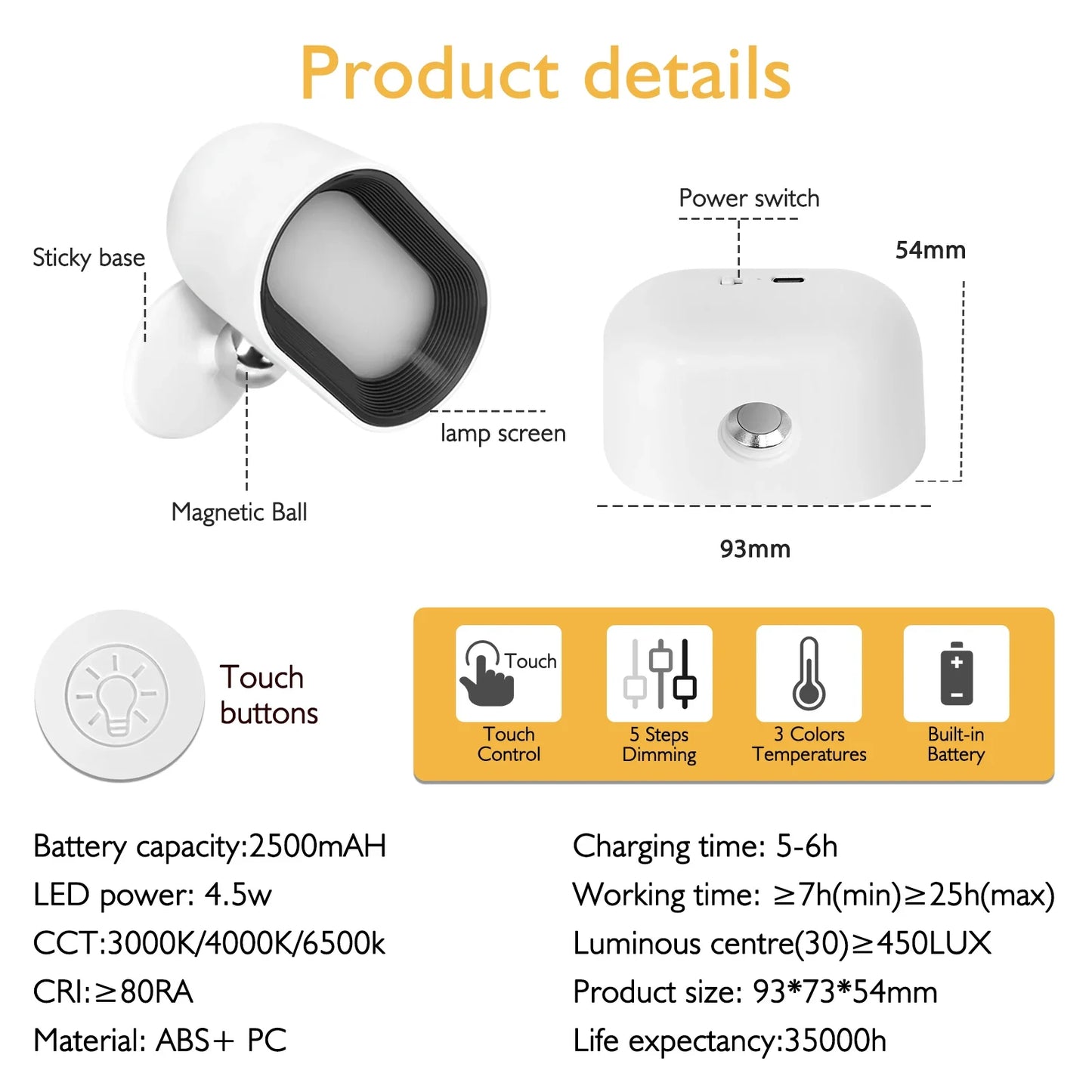 Fernbedienung Dimmable Leselampe - 360° drehbare RGB Touch-Wandlampe
