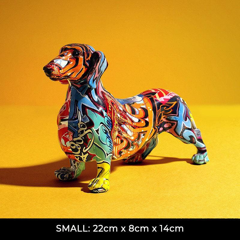 Tischdeko Dackel aus Kunstharz im Pop-Art-Stil