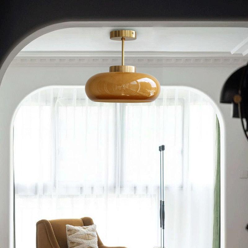 Soleil Retro Deckenlampe – Kupferrahmen mit Bernsteinfarbenem Glas – Elegante Beleuchtung für Esszimmer
