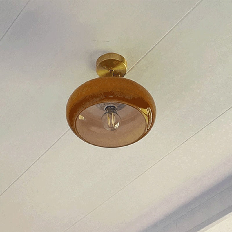 Soleil Retro Deckenlampe – Kupferrahmen mit Bernsteinfarbenem Glas – Elegante Beleuchtung für Esszimmer