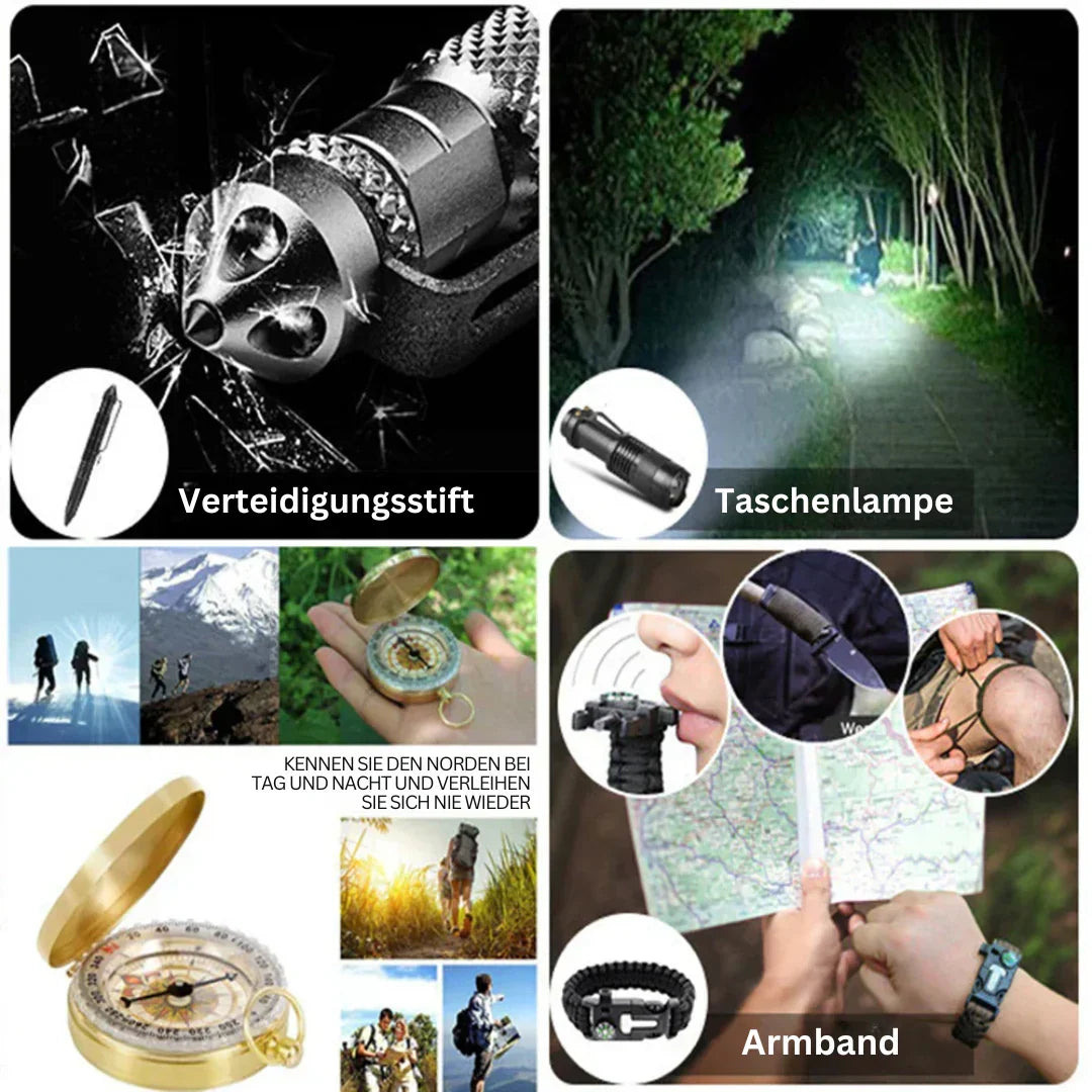 38-in-1 Notfallüberlebenskit mit erster Hilfe, Taschenlampe und Kompass