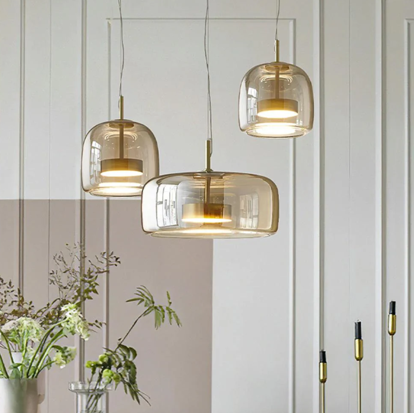 Moderne Aufhängung Le Trio de Hailie – Hängelampen-Set aus Glas und Metall