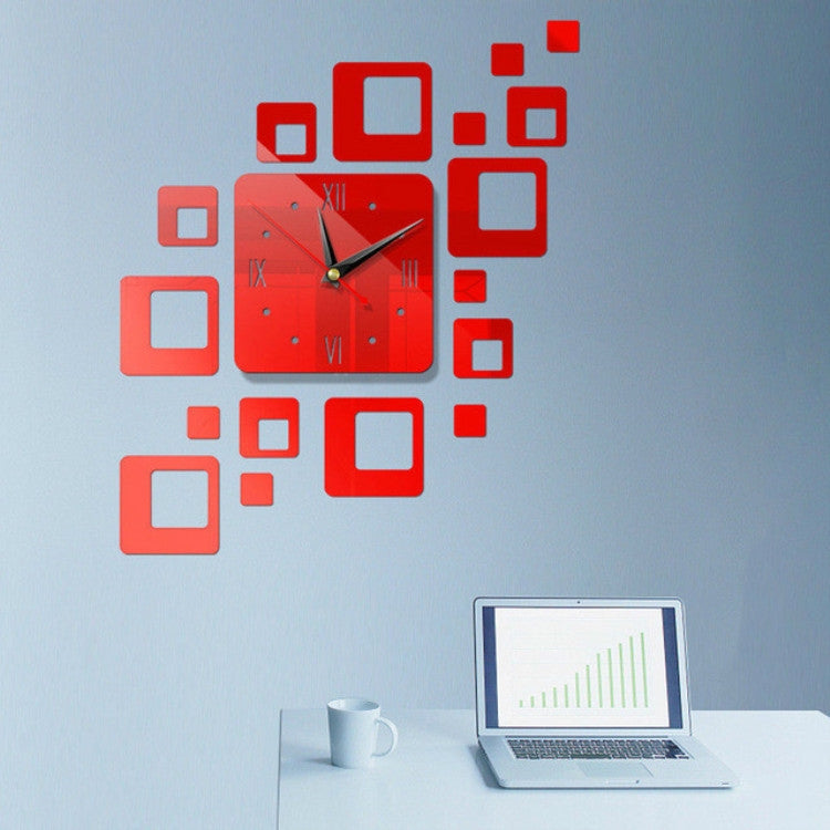 3D Spiegel Wanduhr Rot – Kreatives Design – Acryl & Quadratisch