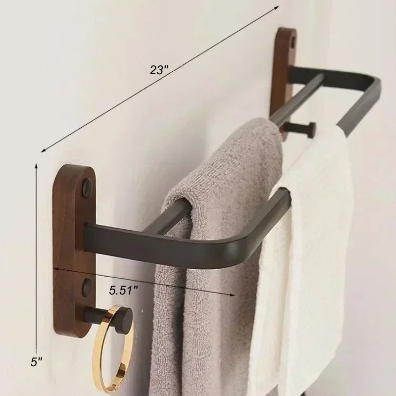 Massivholz Aluminium Handtuchhalter Doppelregal Wandmontierter Hakenhalter