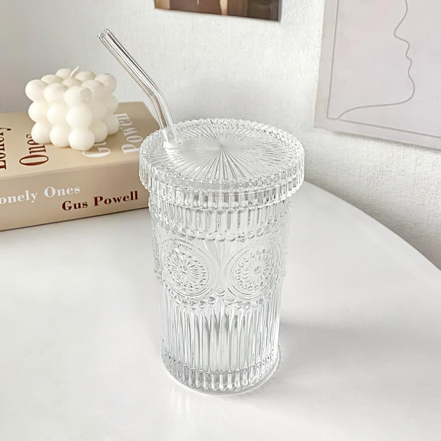 Gestreifte Glastasse mit Strohhalm-SunBloom™