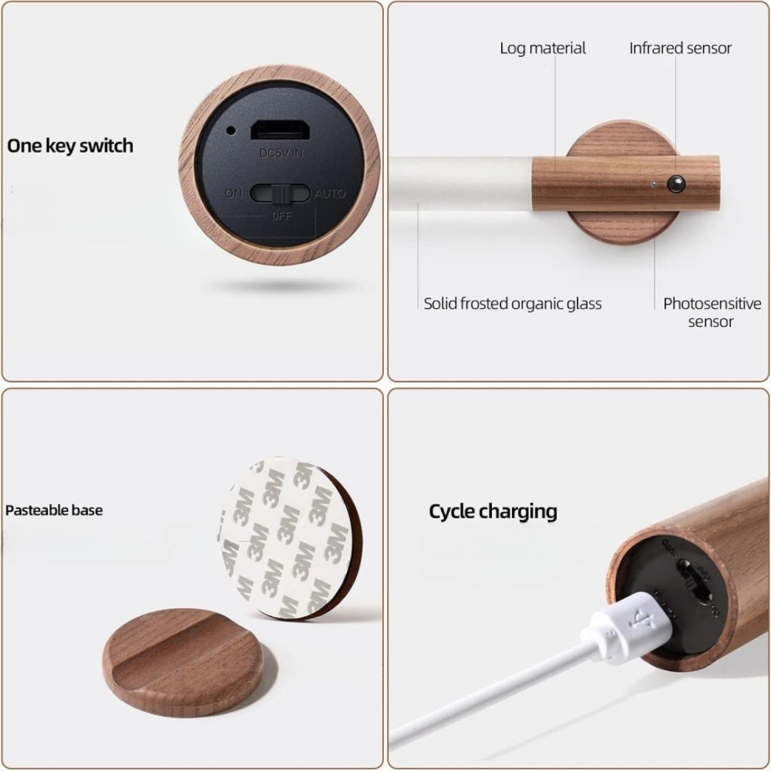 Wandleuchte LED Bewegungsmelder Holzbasislampe