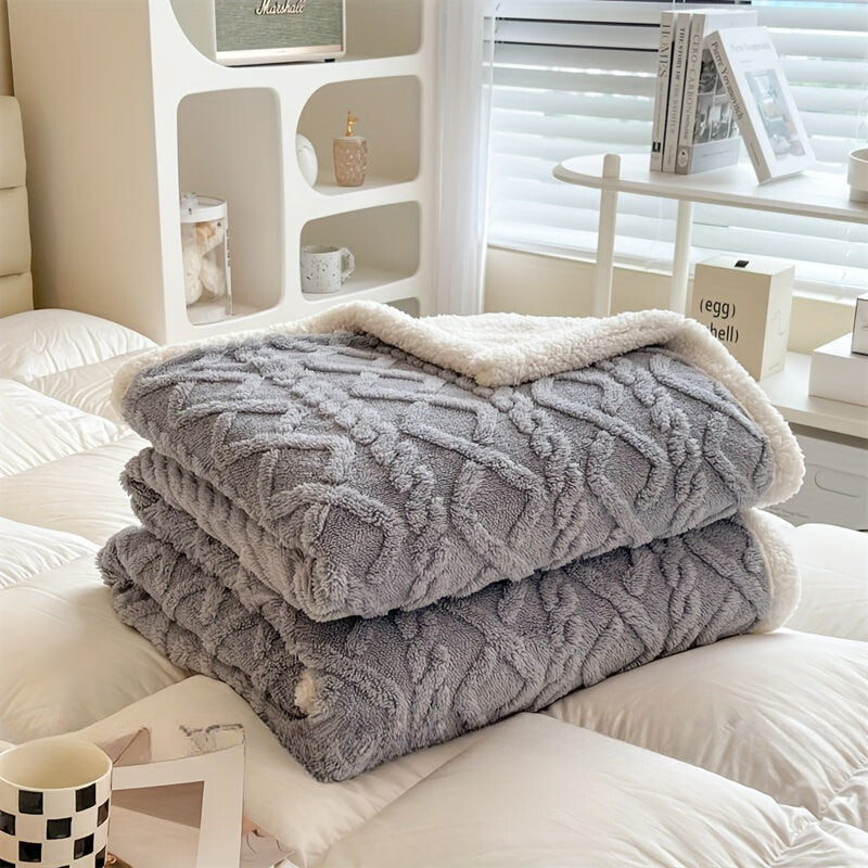 Gemütliche gestrickte Fleece-Decke für Zuhause und Büro - Nebelgrau Komfort