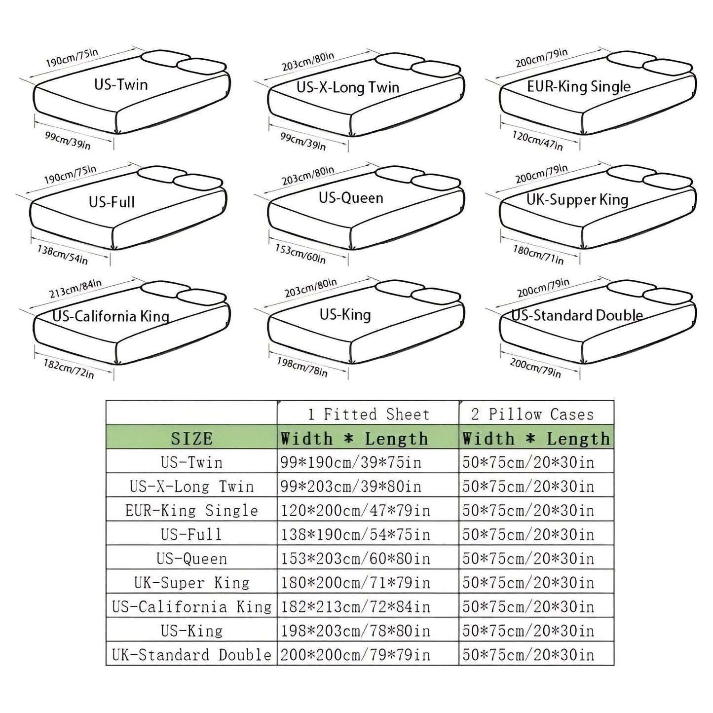 Garduru Set - Atmungsaktives Samt-gestepptes Spannbettlaken-Set {1 Spannbettlaken + 2 Kissenbezüge}