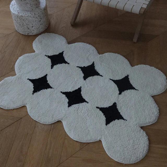 Moderner Vintage-Tufting-Teppich in Schwarz und Weiß │ Weicher, ästhetischer Bodenteppich, Fußmatte │ Für die Dekoration des Wohnzimmers zu Hause