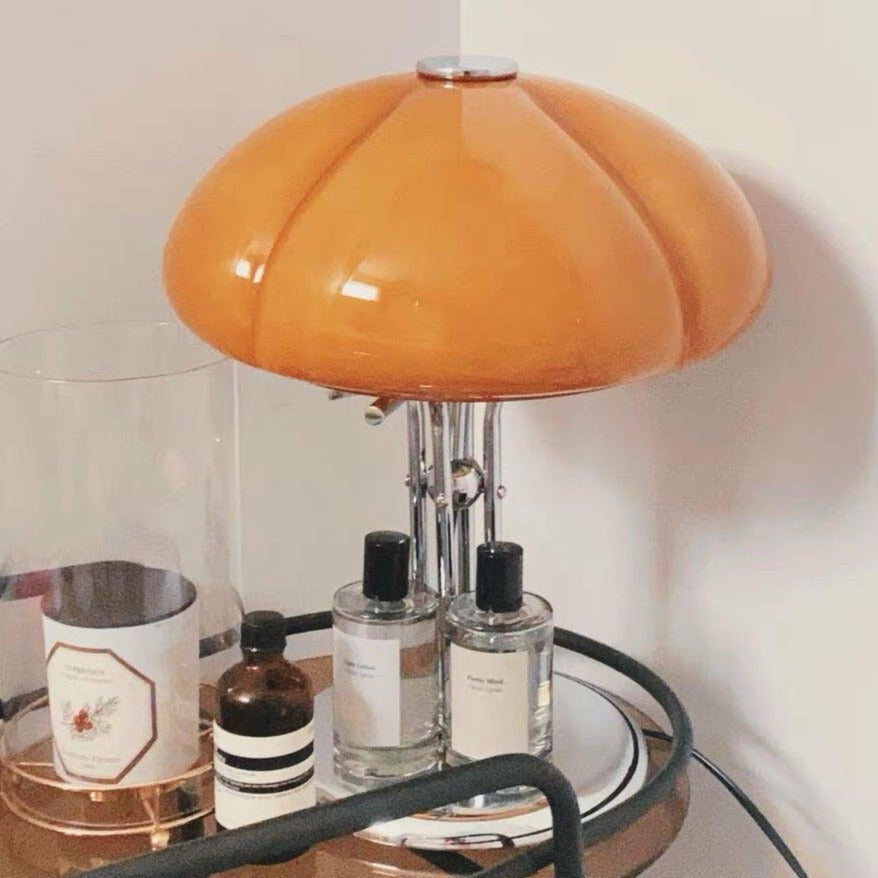 Tischlampe Pilz Bauhaus – Modernes Design mit Amberglas-Schirm