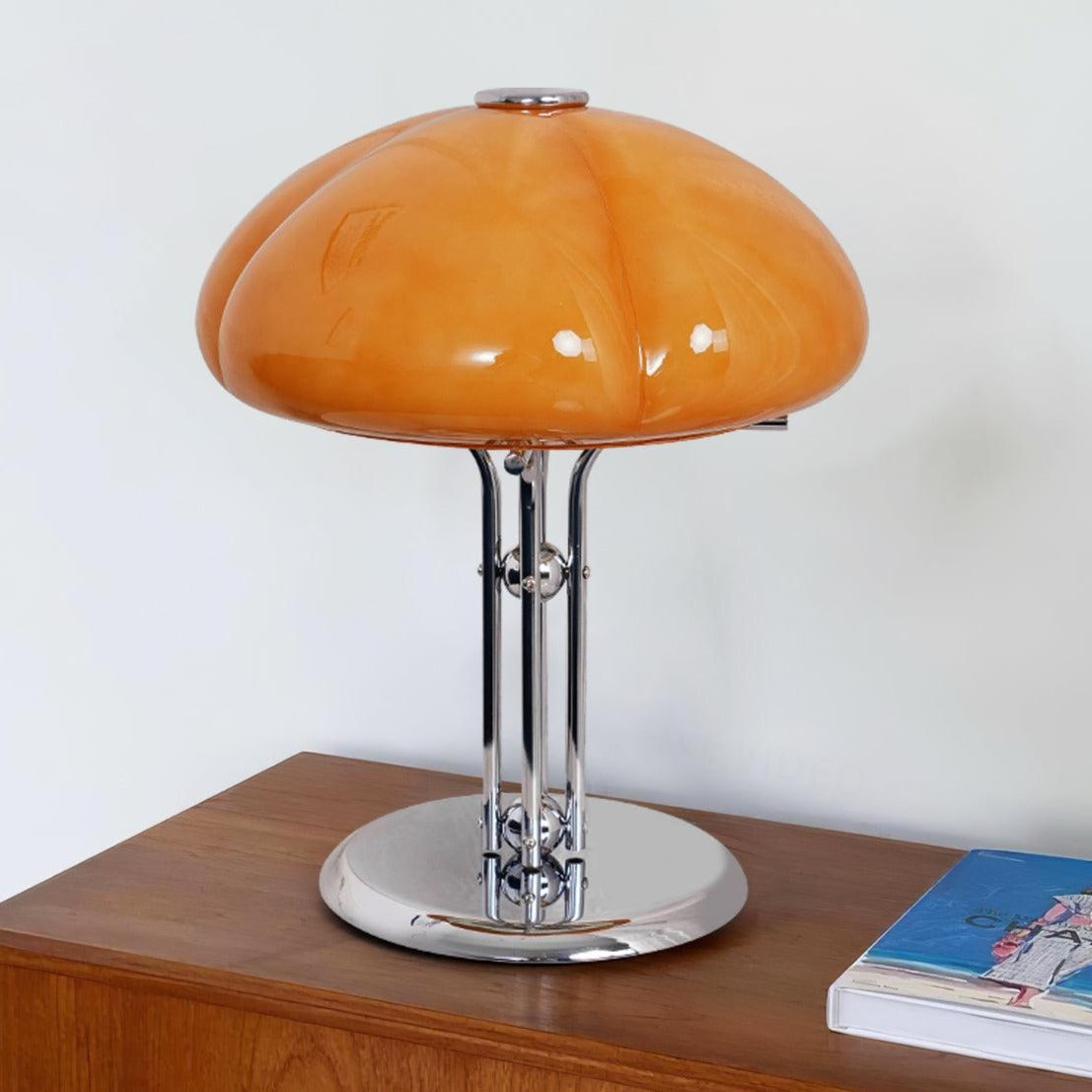 Tischlampe Pilz Bauhaus – Modernes Design mit Amberglas-Schirm