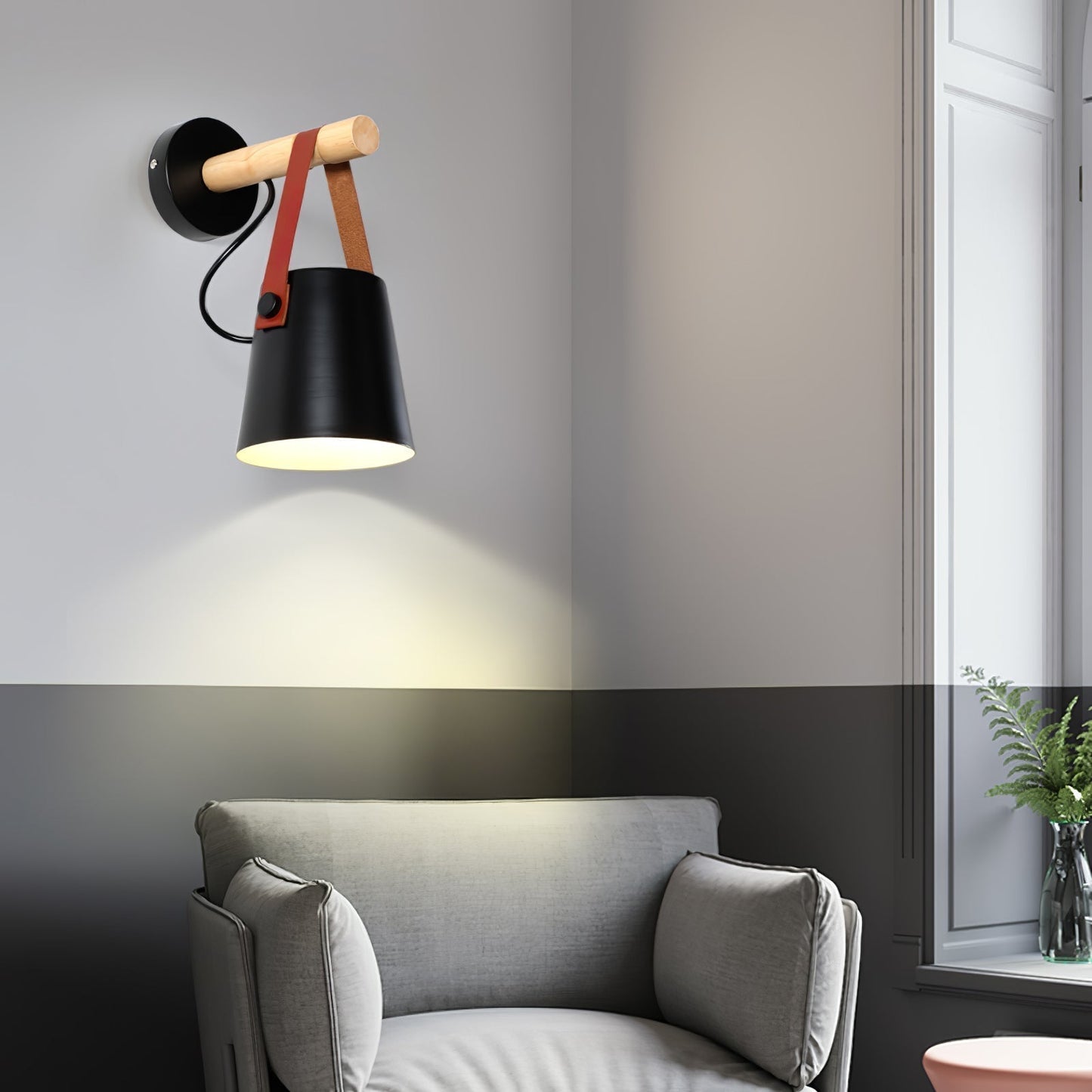 Skandinavische Wandleuchte aus Holz und Leder – Elegantes Design mit effizientem LED-Licht