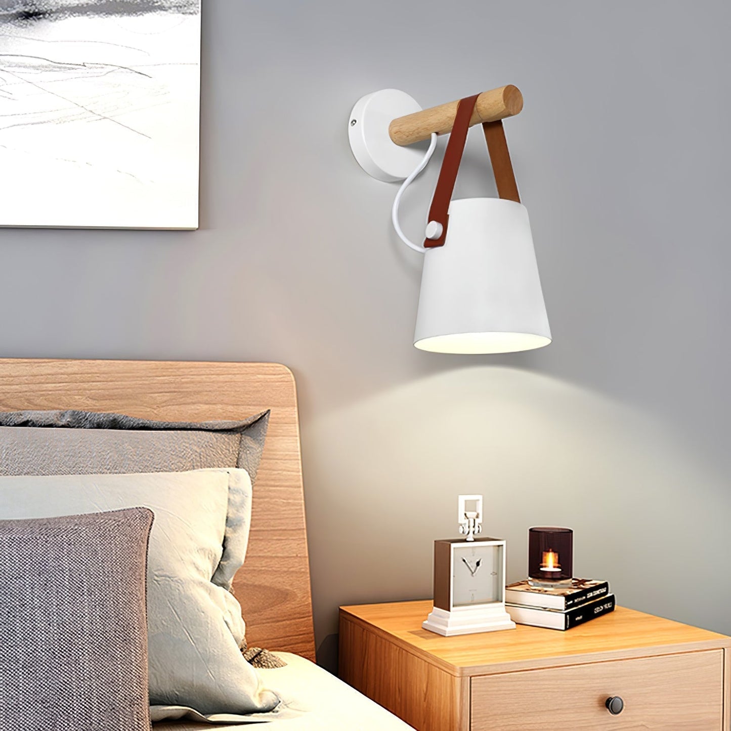 Skandinavische Wandleuchte aus Holz und Leder – Elegantes Design mit effizientem LED-Licht