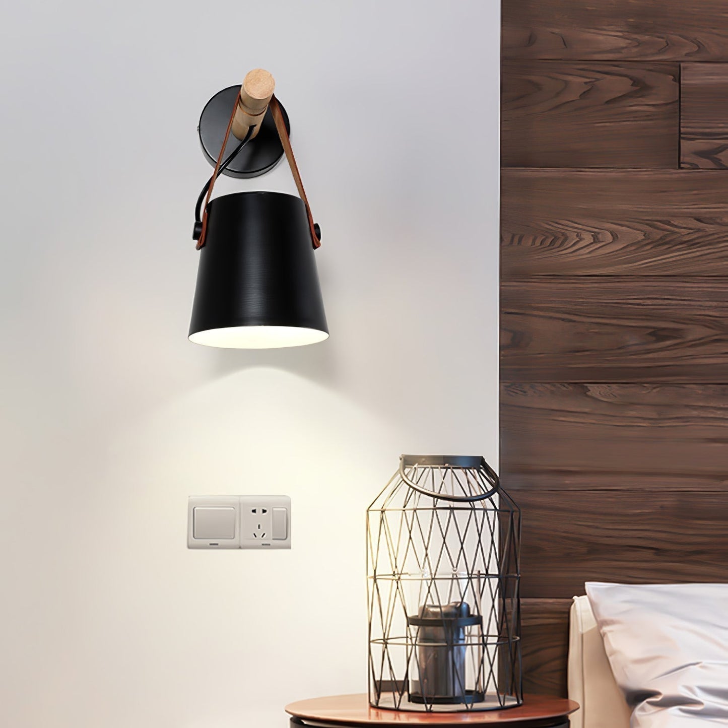 Skandinavische Wandleuchte aus Holz und Leder – Elegantes Design mit effizientem LED-Licht