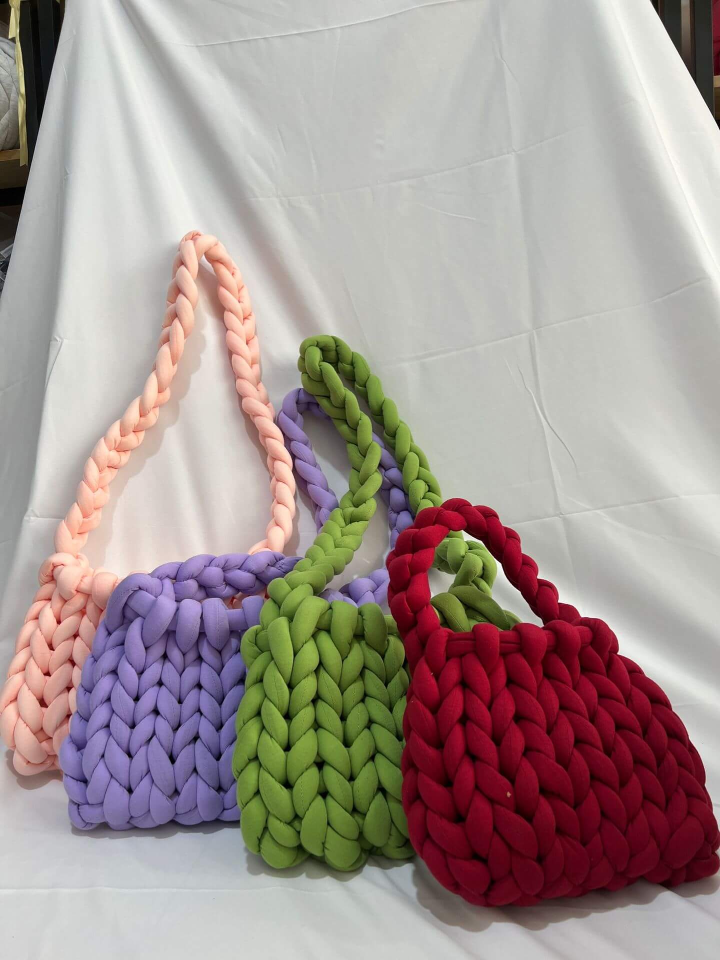 Diy Chunky Handtas, Dicke Baumwollwoll Gewebte Handtasche, Handgemachte Grobe Woll Gestrickte Eimer Tasche
