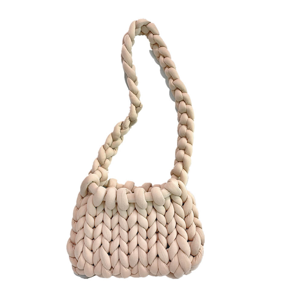 Diy Chunky Handtas, Dicke Baumwollwoll Gewebte Handtasche, Handgemachte Grobe Woll Gestrickte Eimer Tasche
