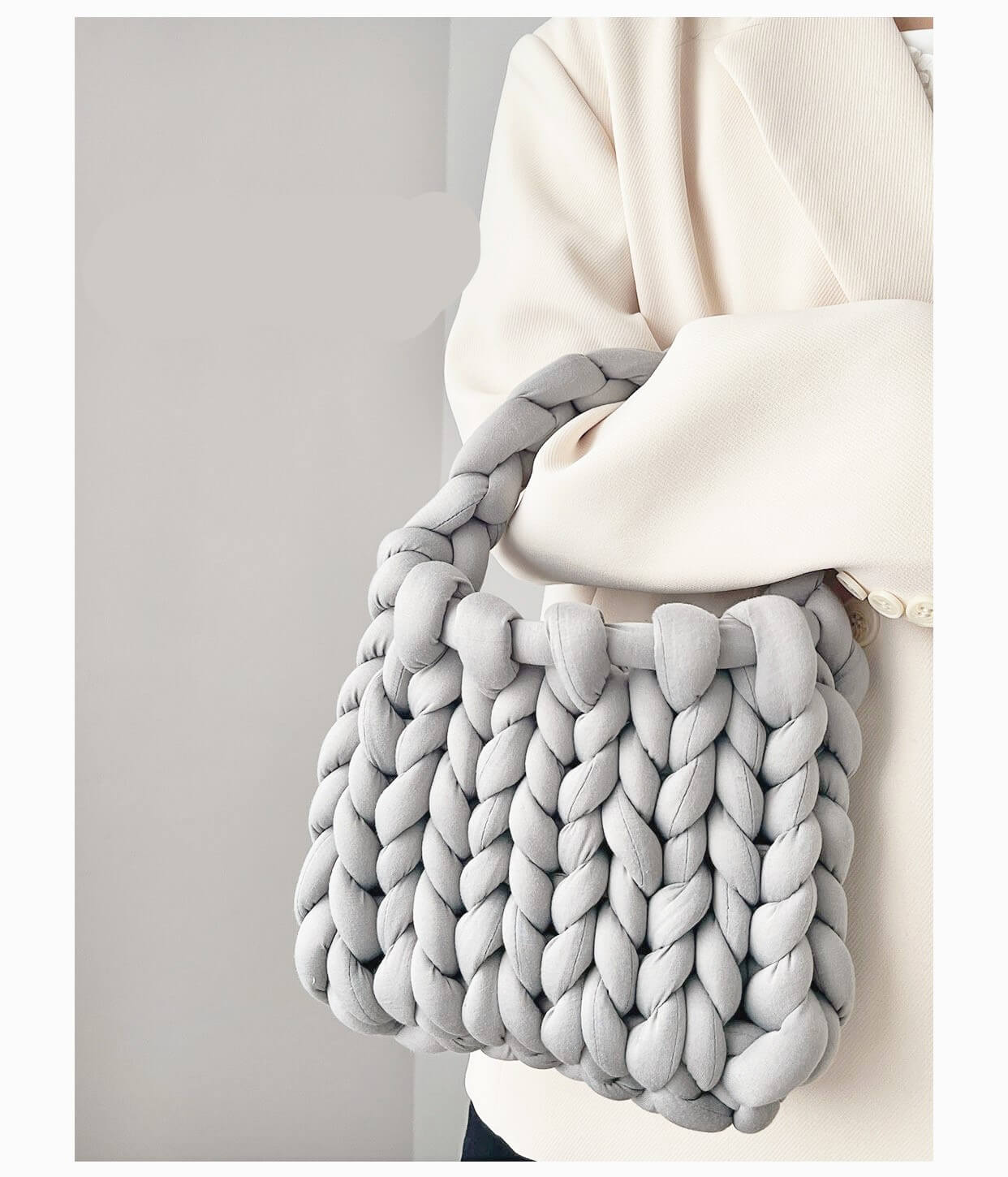 Diy Chunky Handtas, Dicke Baumwollwoll Gewebte Handtasche, Handgemachte Grobe Woll Gestrickte Eimer Tasche