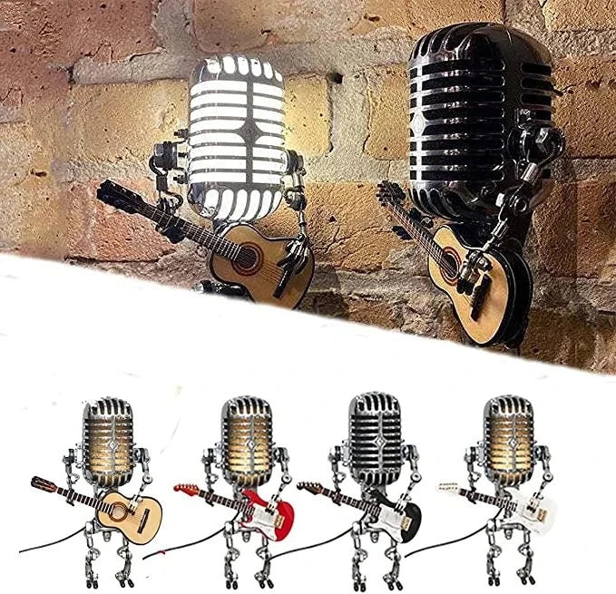 Royaleva Vintage Metall Mikrofon Roboter Mit Gitarre Lampe