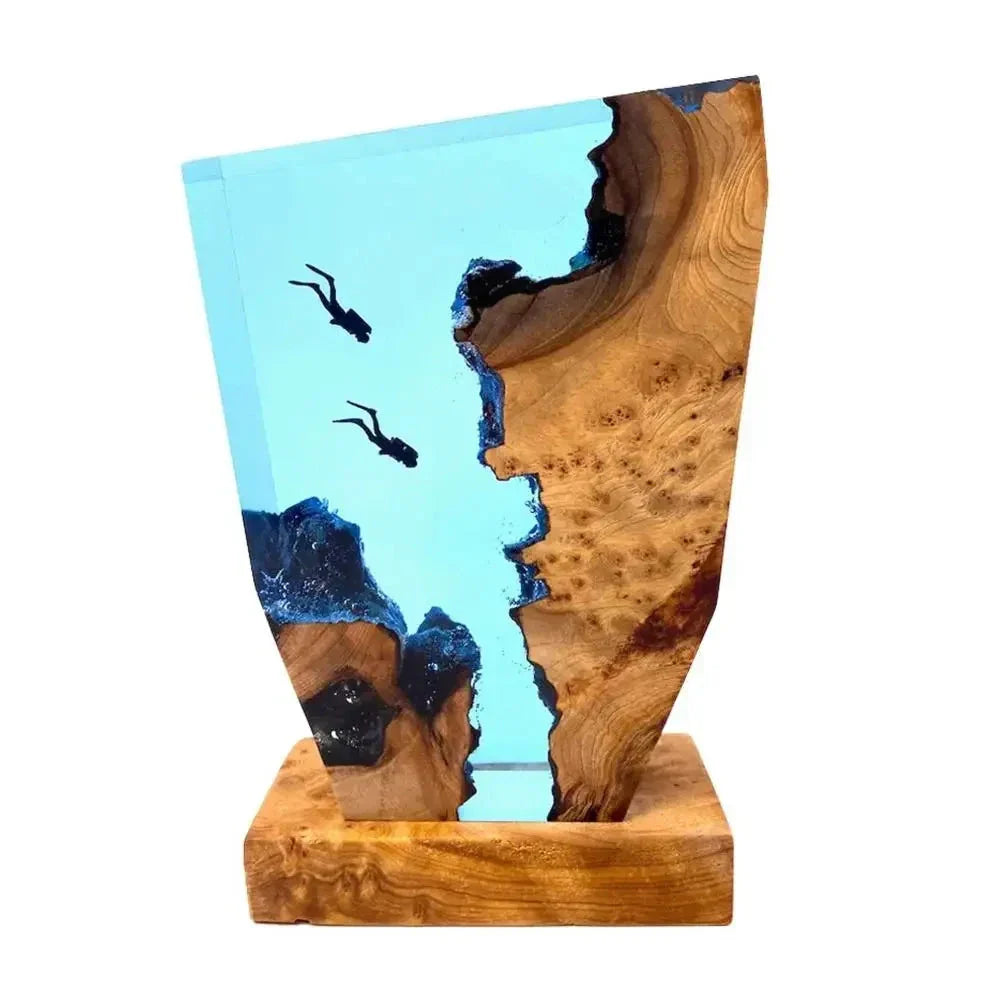 Garduru - LED Epoxidharz Holz Lampe mit Karstlandschaft