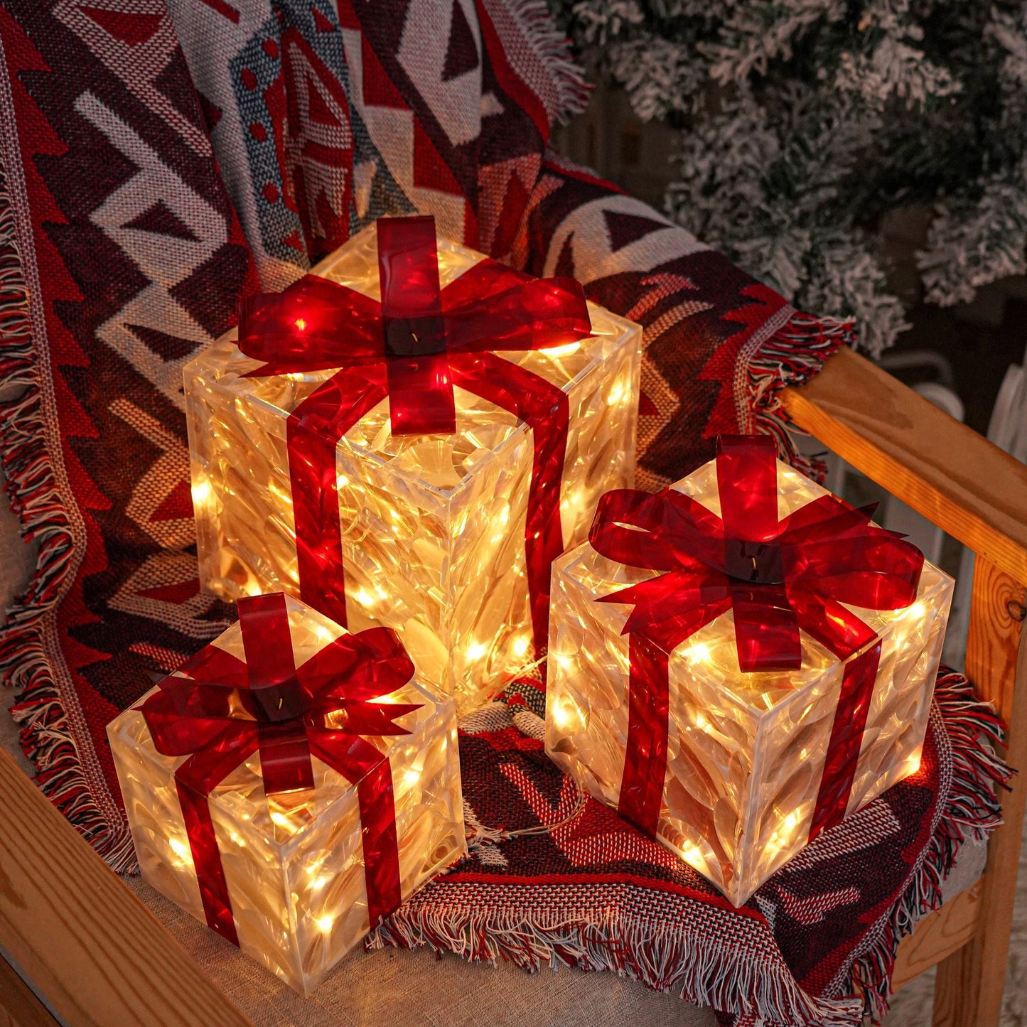 Holly Jolly Boxes™ - Set von 3 Weihnachtslichter Geschenkkartons Dekoration