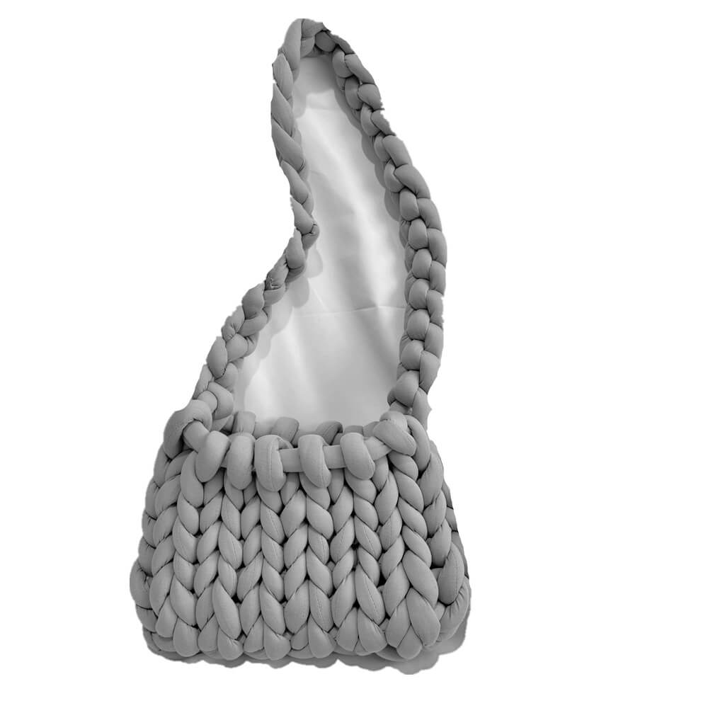 Diy Chunky Handtas, Dicke Baumwollwoll Gewebte Handtasche, Handgemachte Grobe Woll Gestrickte Eimer Tasche