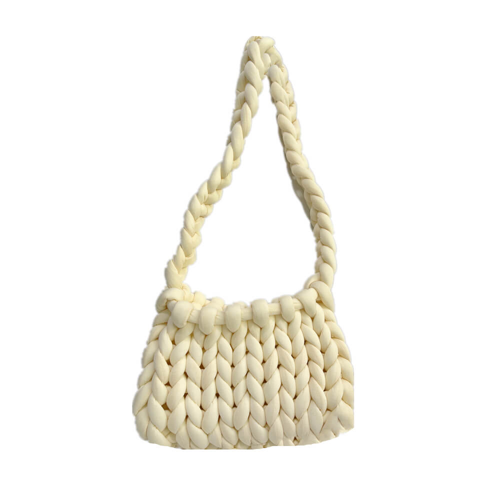 Diy Chunky Handtas, Dicke Baumwollwoll Gewebte Handtasche, Handgemachte Grobe Woll Gestrickte Eimer Tasche