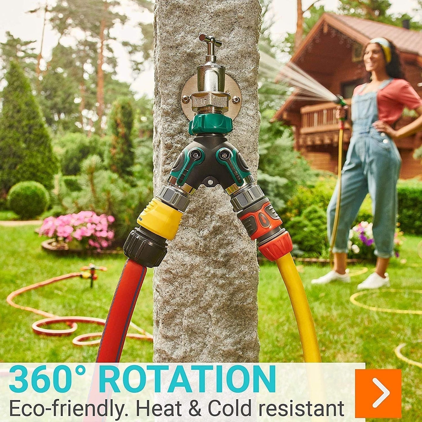 Wasserverteiler 2-Wege, Garten Y-Schlauchverbinder mit Metallgehäuse