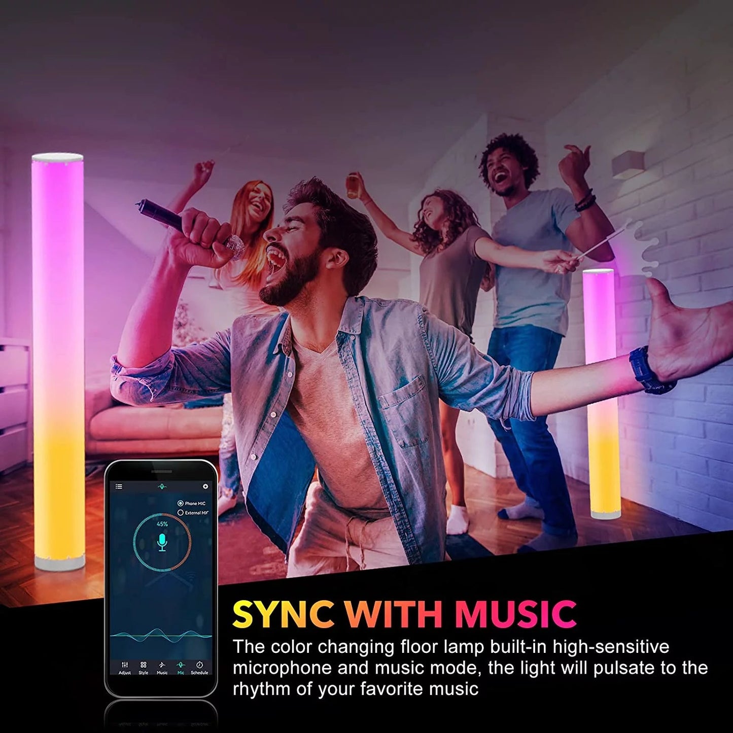 ColorSync RGB Stehlampe – 2er-Pack Smarte dimmbare LED mit Musik-Synchronisation & App-Steuerung