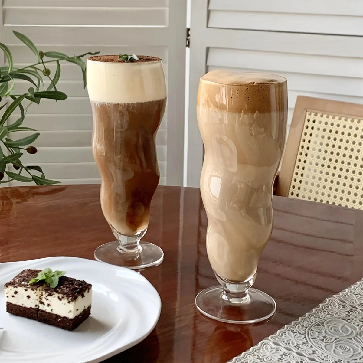 Abstract Große Wellenförmige Kurvige Glas Sundae Tasse