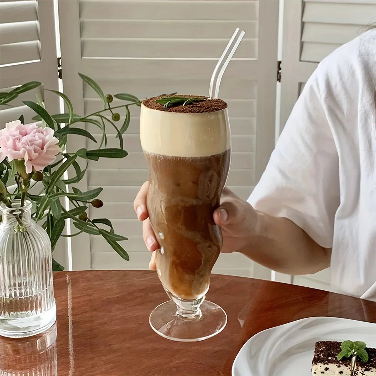 Abstract Große Wellenförmige Kurvige Glas Sundae Tasse