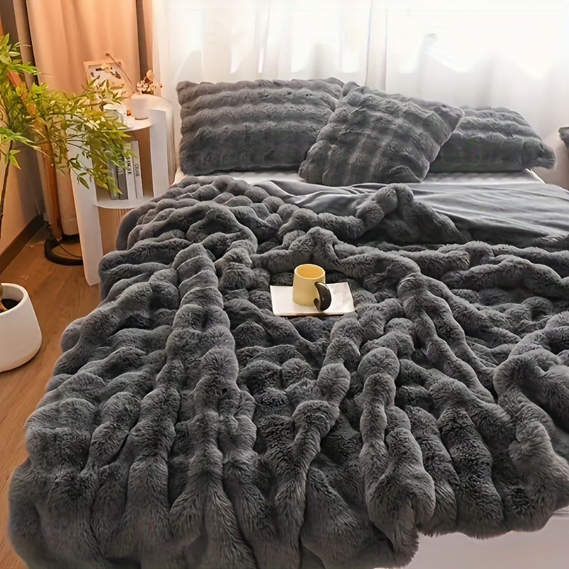 Luxus Bubble Fleece Decke – Imitation Kaninchenfell, Dicke Sofa- und Bürodecke