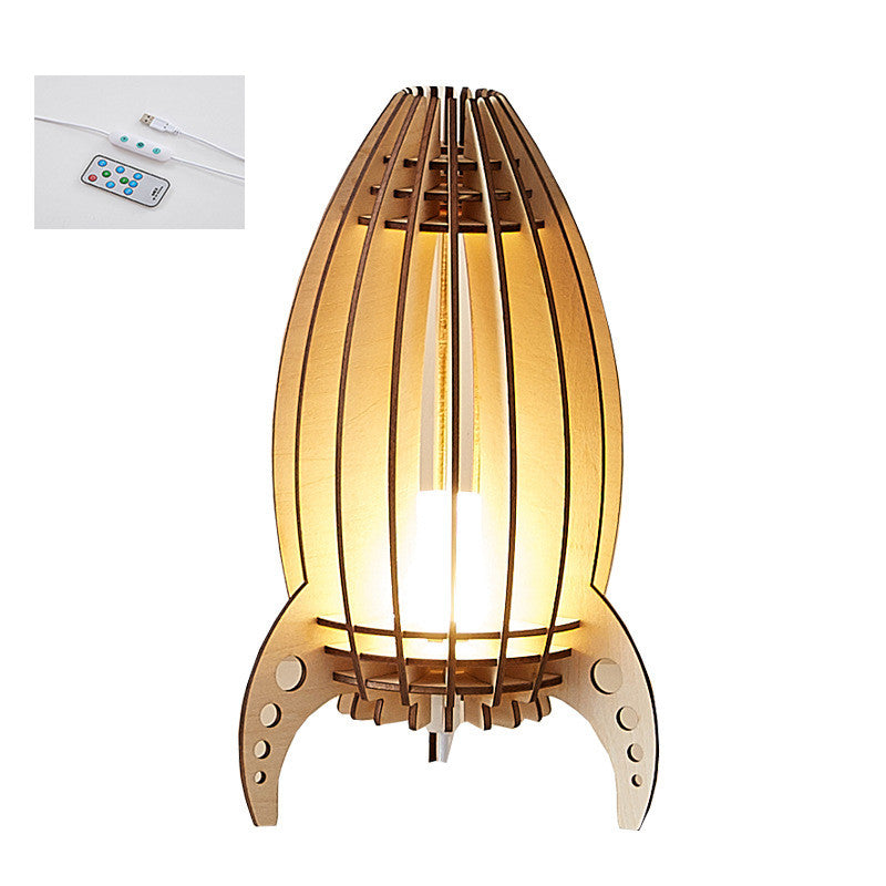 Holz-Raketenförmige Nachttischlampe mit dimmbarer LED-Beleuchtung