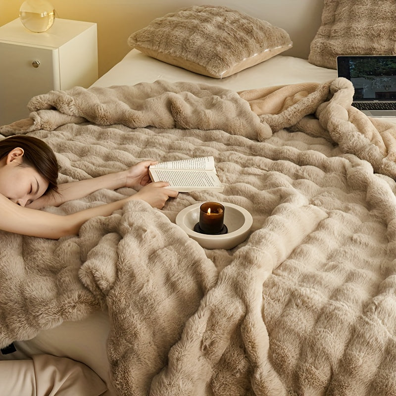 Garduru Fleece-Decke aus Faux Kaninchenfell – Weich, Warm & Vielseitig für Alle Jahreszeiten