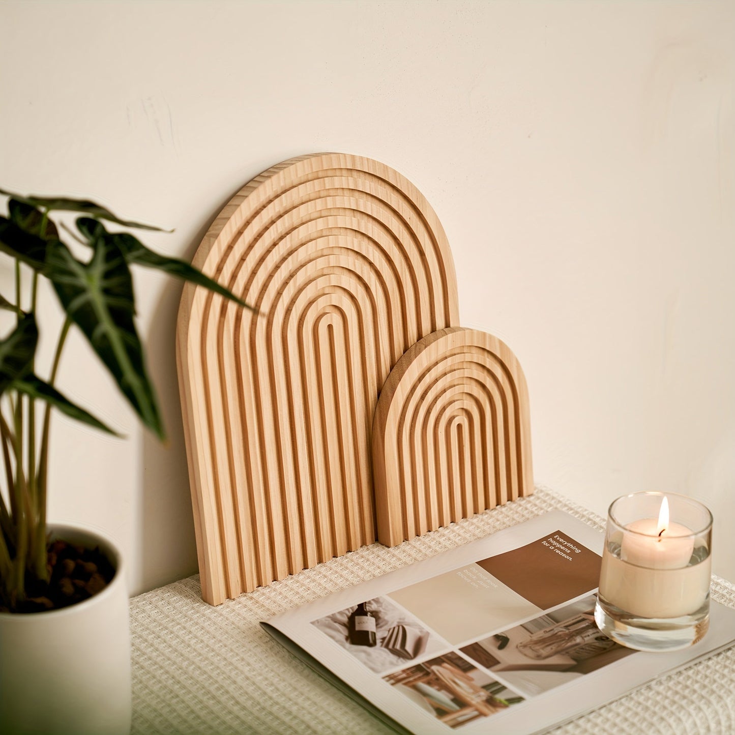 Garduru Minimalistisches Holzdeko-Set im Boho-Stil – 2-teiliges Regaldekor in Bogenform, handgefertigte Wohnaccessoires für Wohnzimmer, Schlafzimmer & Küche