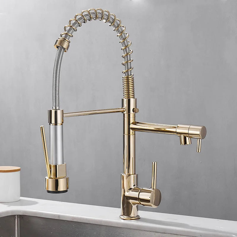 Garduru - Moderne Küchenarmatur mit Doppelauslauf in Schwarz & Gold