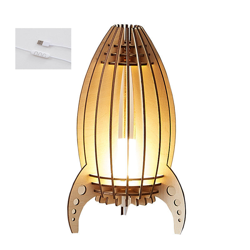 Holz-Raketenförmige Nachttischlampe mit dimmbarer LED-Beleuchtung
