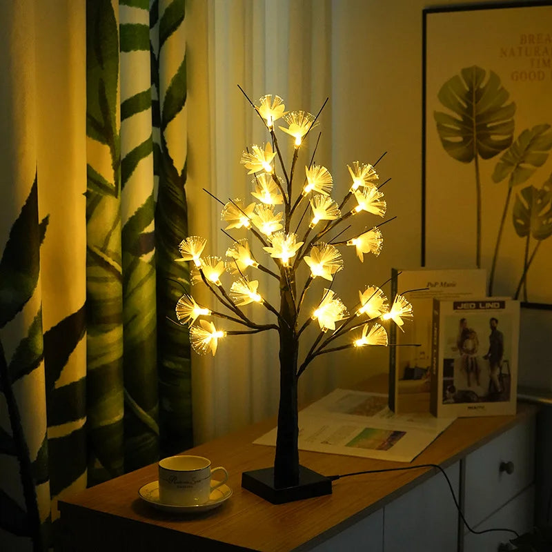 Tischlampe aus Blumenbaum mit Glasfaser - Weiß