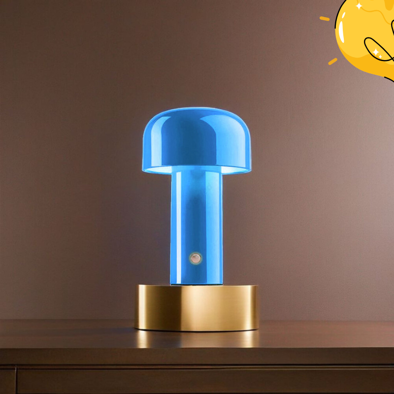 Kleine Blaue Pilz Tischlampe – Wiederaufladbares Modernes Design für das Schlafzimmer