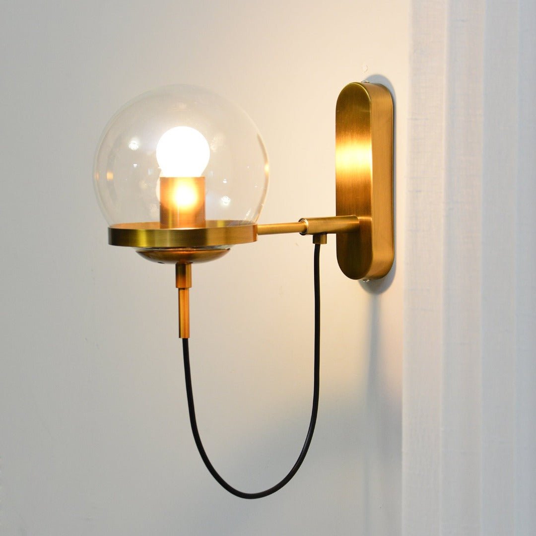 Industrielle Boke Wandlampe mit verstellbarem Arm und Glasschirm - Gold